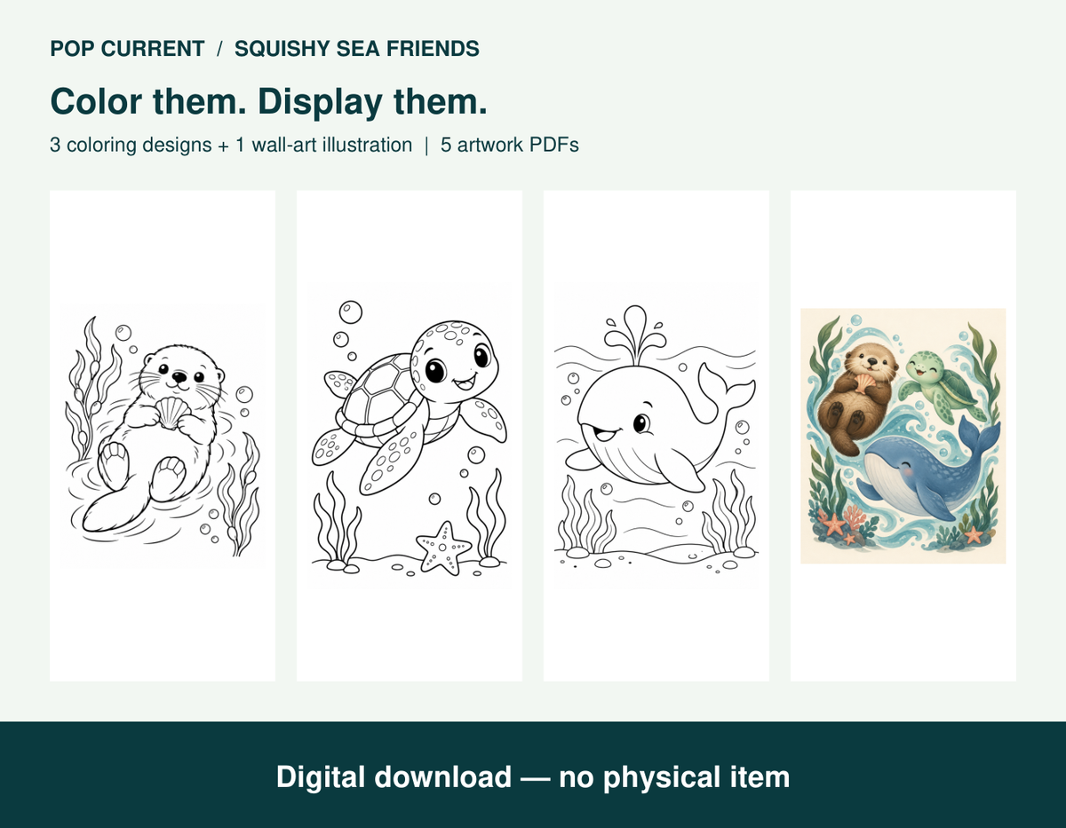 Squishy Sea Friends Coloring + Wall Art Bundle